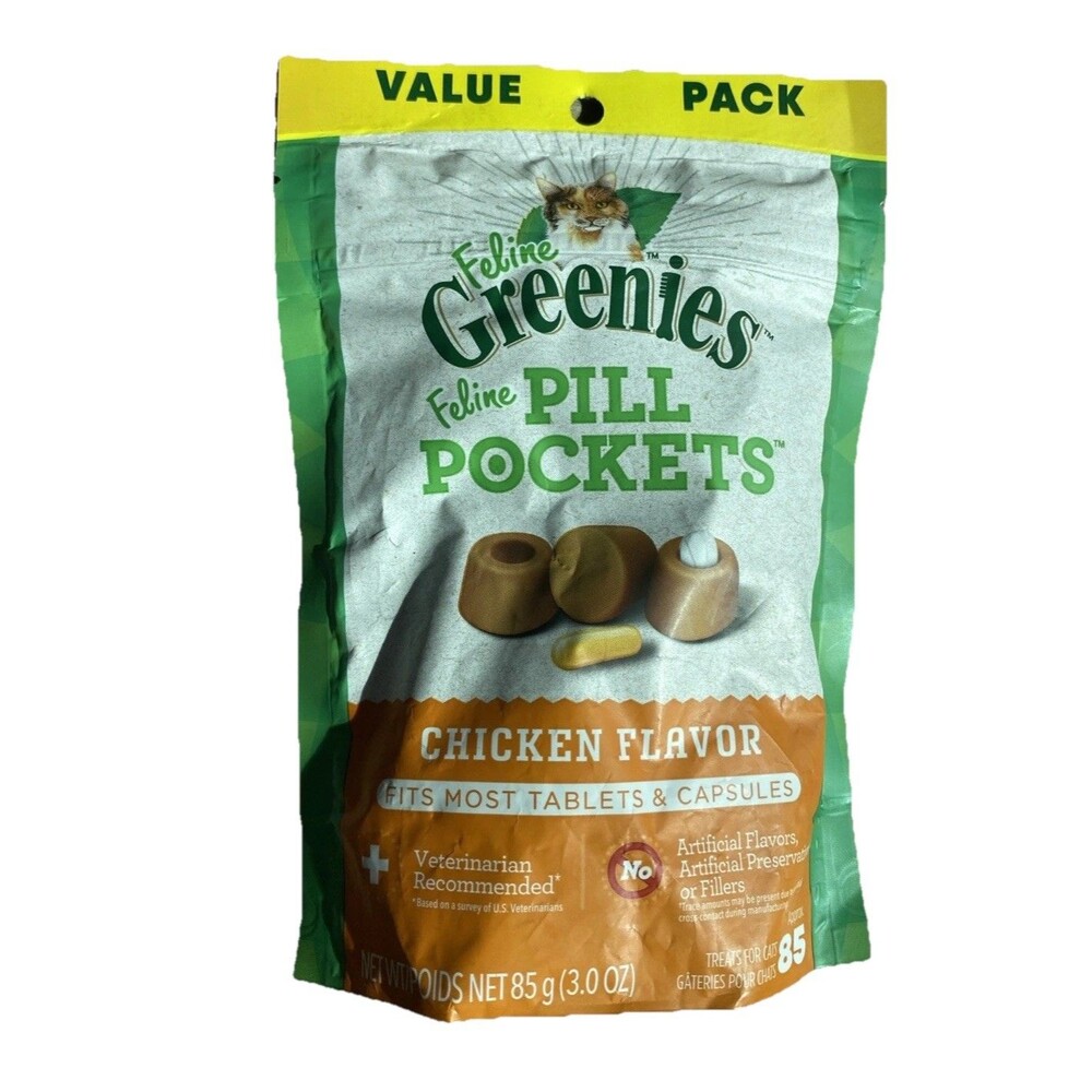 Greenies Feline Pill Pockets Cat Treats Chicken Flavor 3oz 85ct Vet Recommended